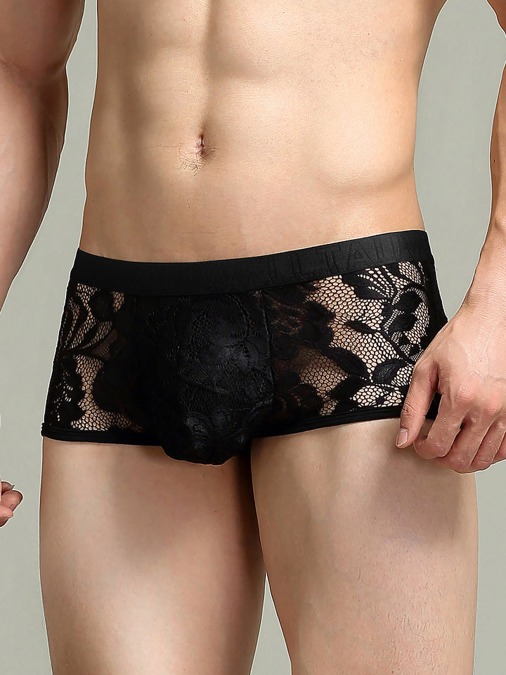 Semi-Sheer Trunk ng Men's Sexy Lace