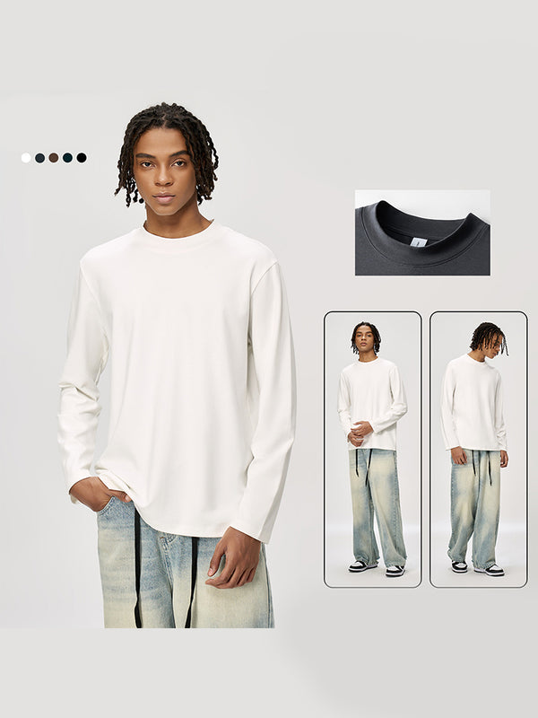 Men's Long-Sleeve Round Neck T-Shirt, Loose and Skin-Friendly Base Layer