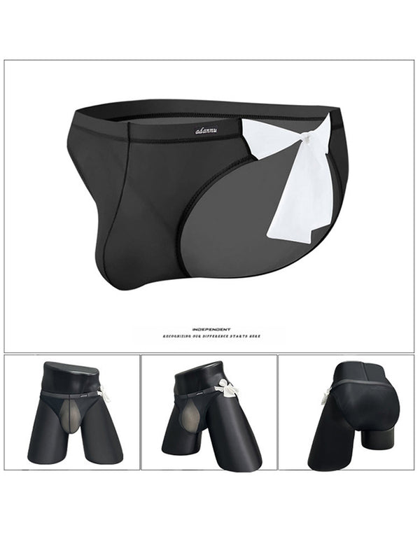 Men's Sexy Translucent Lace-up Briefs with Unfastened U-shaped Large Pouch