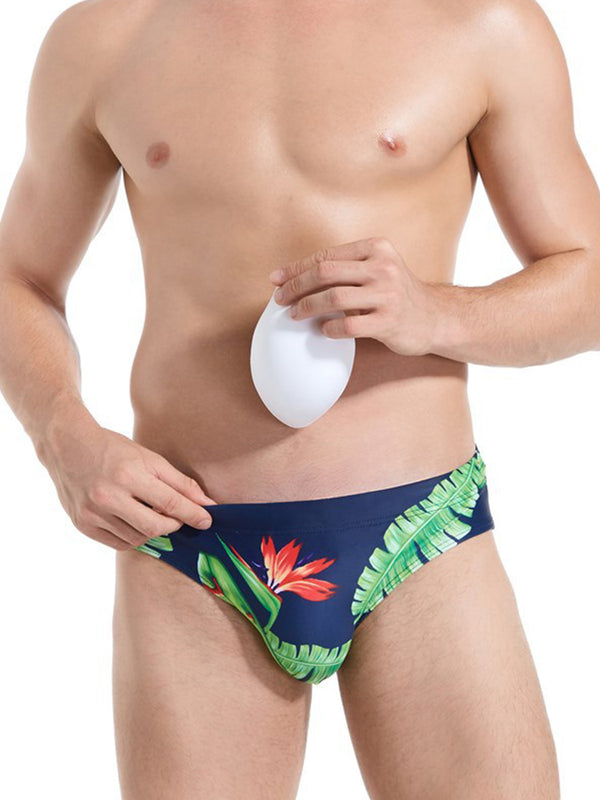 Slip de bain à imprimé floral pour hommes avec coussinet amovible
