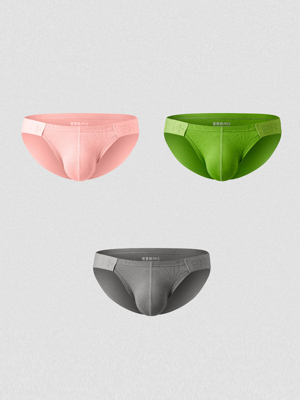 2 Pack Men's Solid Color Low Rise Sweat-Absorbent Large U-Shaped Small Pocket Briefs