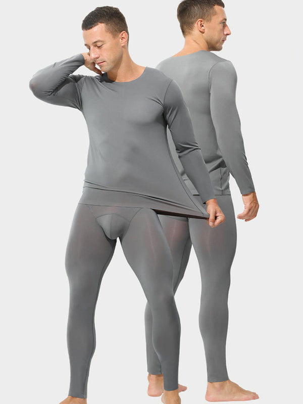 Men's Seamless Double-sided Round Neck Thermal Underwear Set