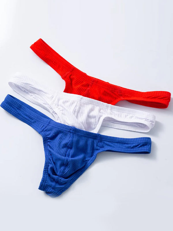 2-pack Men's Ribbed Low-rise Solid Color Thong