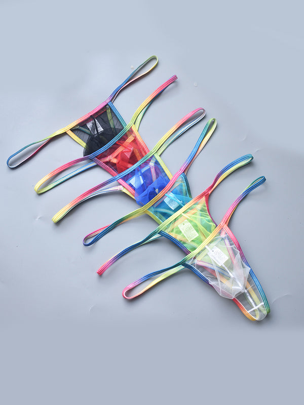 3-pack Men's Sexy Rainbow Transparent Convex Pouch Breathable Thong