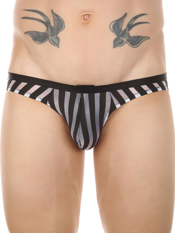 3 Pacote de Cueca Sexy Listrada de Malha Transparente para Homens