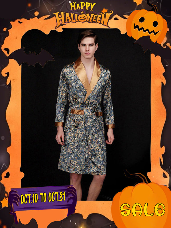 Robe masculino luxuoso estampado de cetim