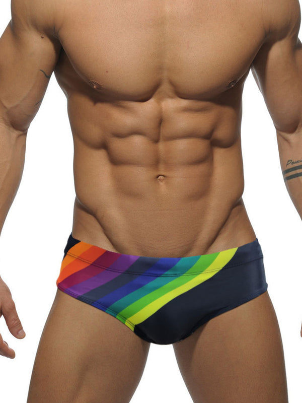 Cuecas de banho masculinas com listras arco-íris e almofada removível