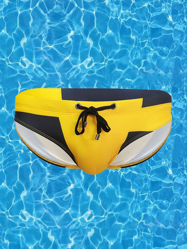 Men's Spliced Color Swim Briefs with Sponge Mats