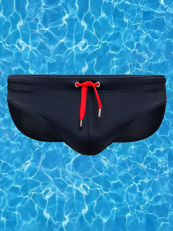 Slip de bain uni pour hommes, bikini avec cordon de serrage