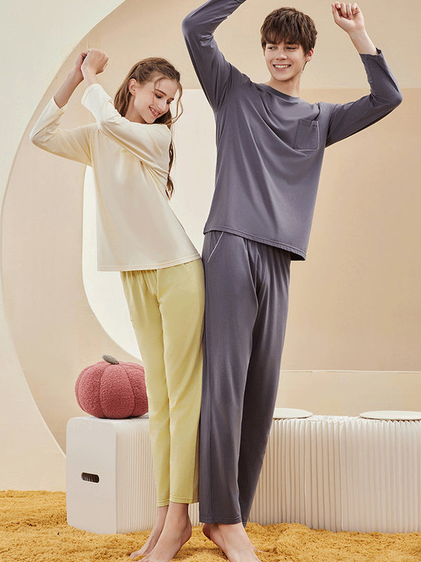 Comfortable Modal Cotton Long Sleeve Couple Pajama Set