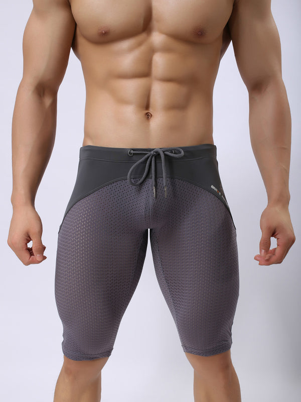 Mænds atletiske kompressionstramme shorts med snøre