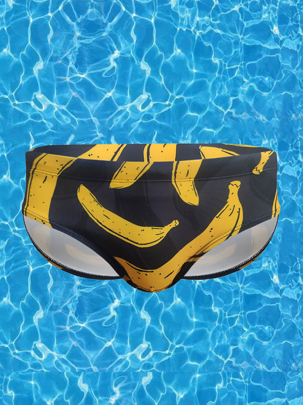 Men's Banana Print Swim Briefs with Removable Pad