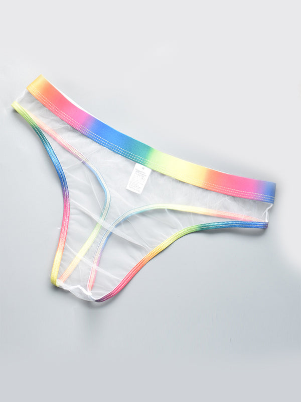 3-pack Men's Rainbow Trim Sheer Mesh Thong