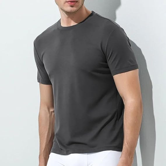 Modal Summer Short Sleeve T-Shirt Men Crew Neck Solid Color Casual Underwear Mens Clothing