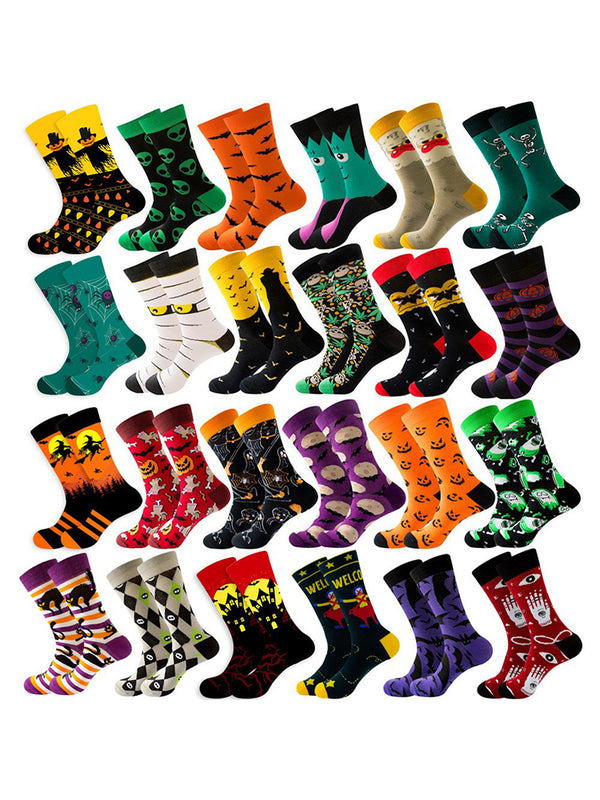 5 Pairs Halloween Skeleton, Alien, Pumpkin Monster Crew Socks