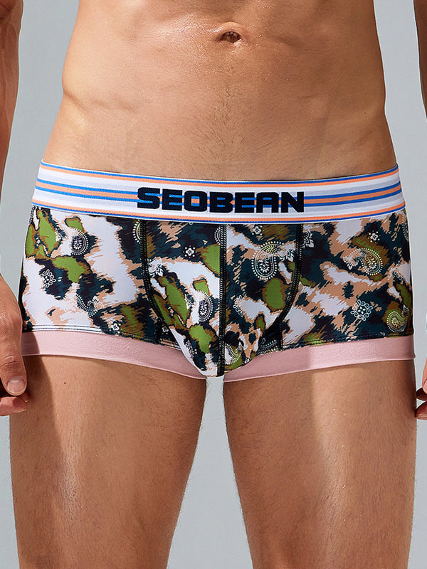 Men's Stylish Printed Trunks with Paisley and Camouflage Design