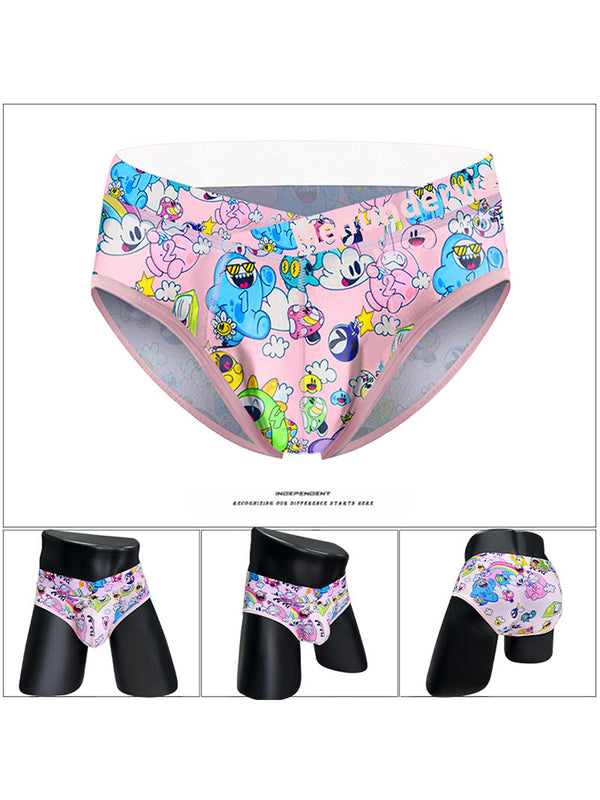 2 Pack Men's Playful Cartoon No-Tag Comfortable and Breathable Briefs