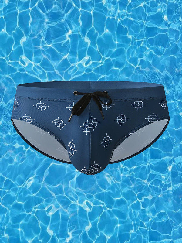 Herren-Geometrie-Bikini-Badehose mit Kordelzug