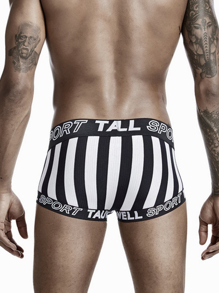 Mens Striped Support Pouch Boxer Briefs With Fly