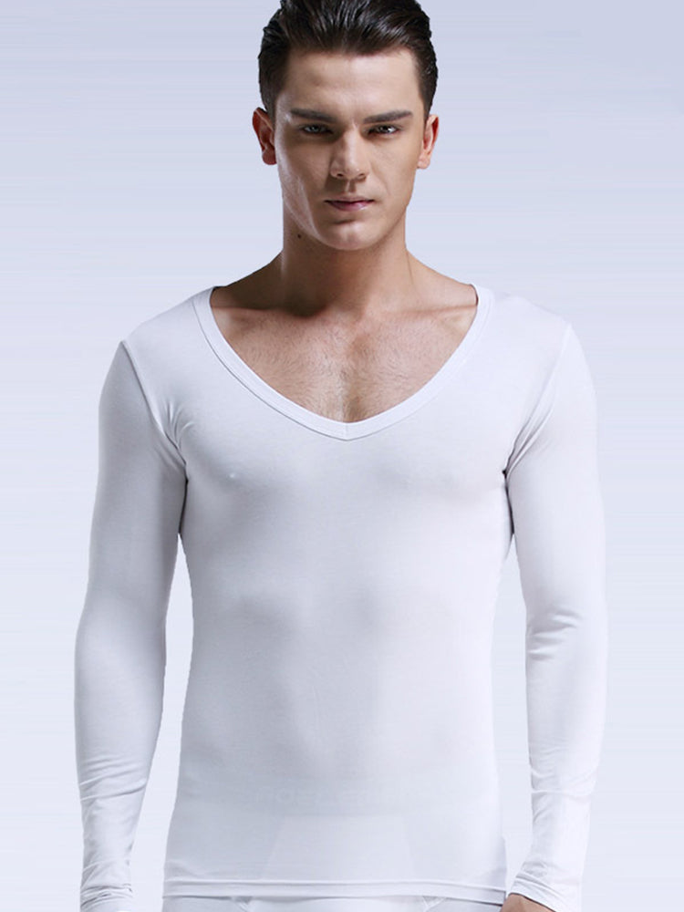 Mens Ultra Soft Low Cut V Neck Thermal Shirt