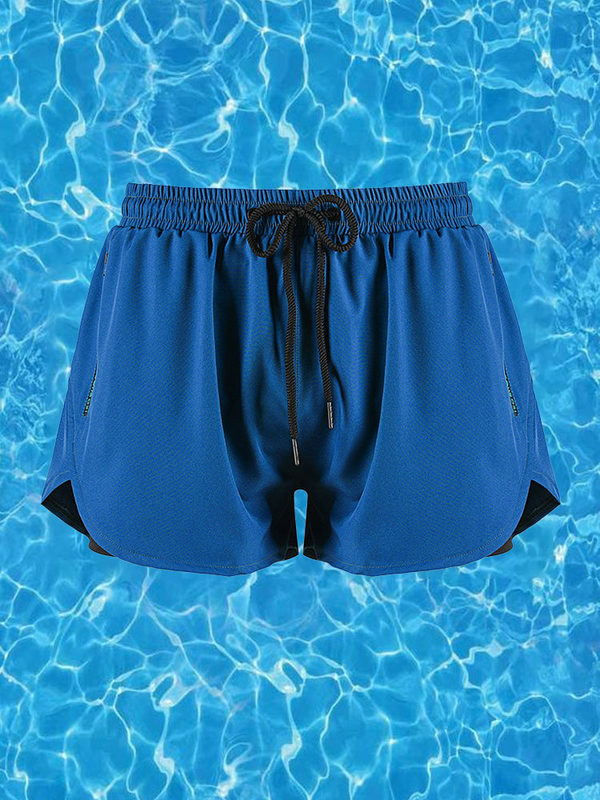 Men Breathable Liner Zipper Pocket Swim Trunks