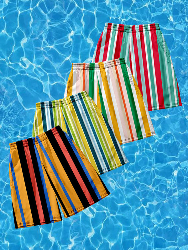 Shorts de natação masculinos listrados multicoloridos