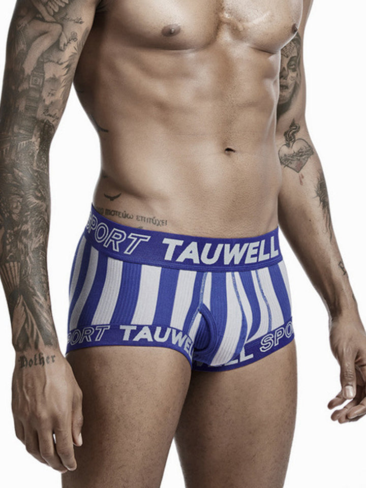 Mens Striped Support Pouch Boxer Briefs With Fly