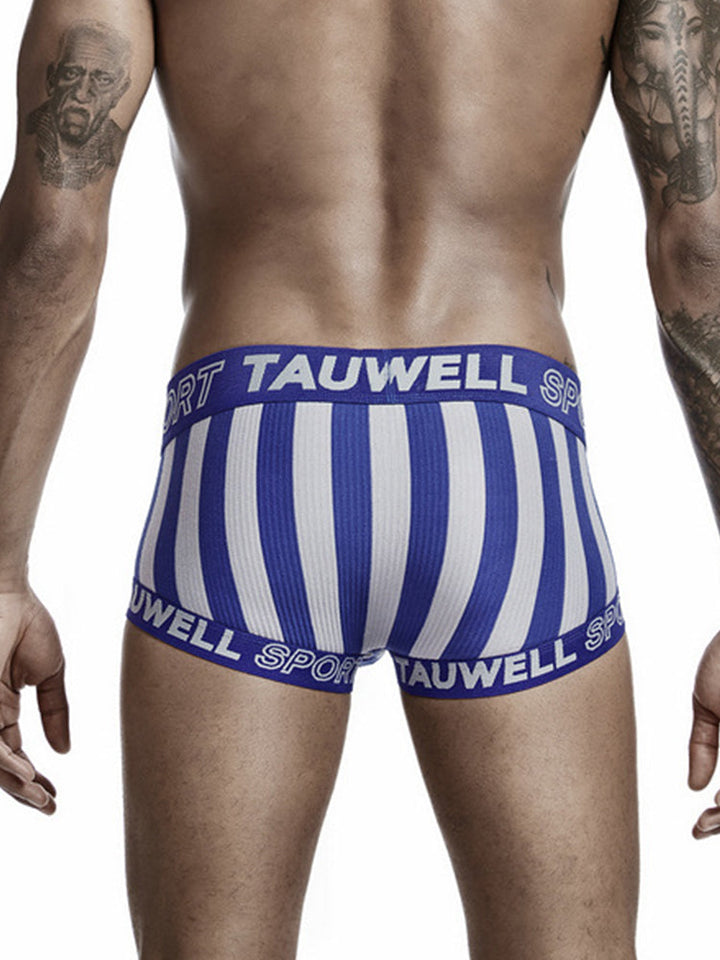 Mens Striped Support Pouch Boxer Briefs With Fly