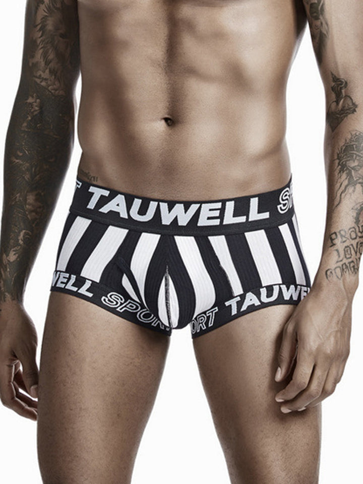 Mens Striped Support Pouch Boxer Briefs With Fly