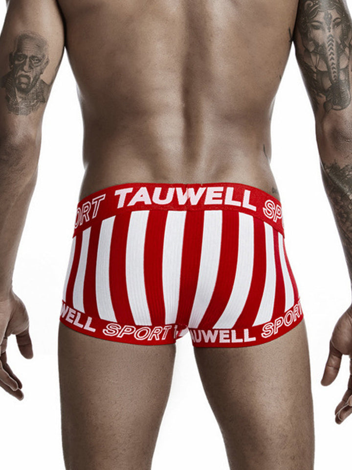 Mens Striped Support Pouch Boxer Briefs With Fly