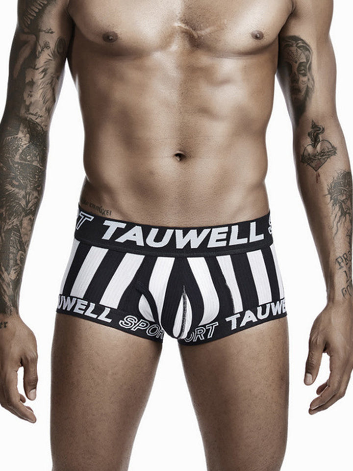 Mens Striped Support Pouch Boxer Briefs With Fly