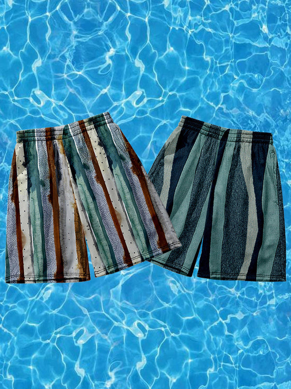 Pantalones cortos de playa de secado rápido con rayas básicas y novedosas para hombre