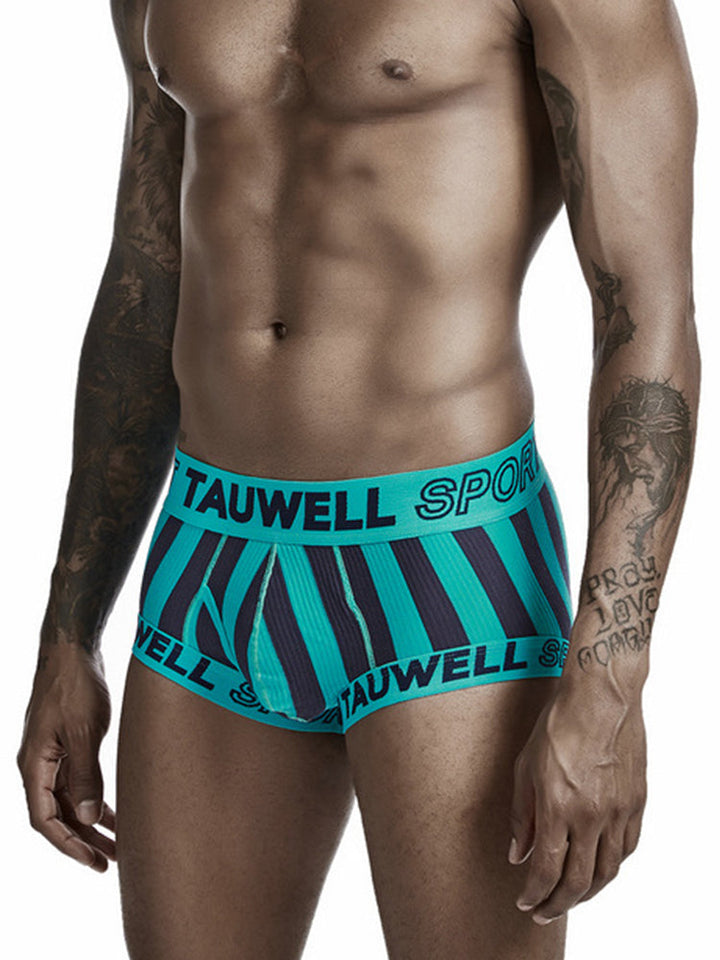 Mens Striped Support Pouch Boxer Briefs With Fly