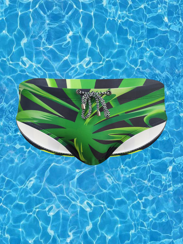 Bikini da spiaggia con stampa di foglie verdi da uomo
