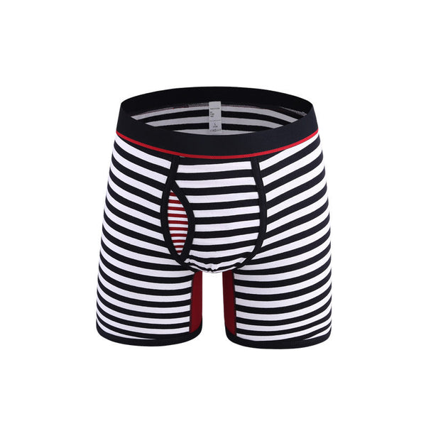 Cueca Boxer Masculina Listrada Plus Size Front Fly com Bolsa