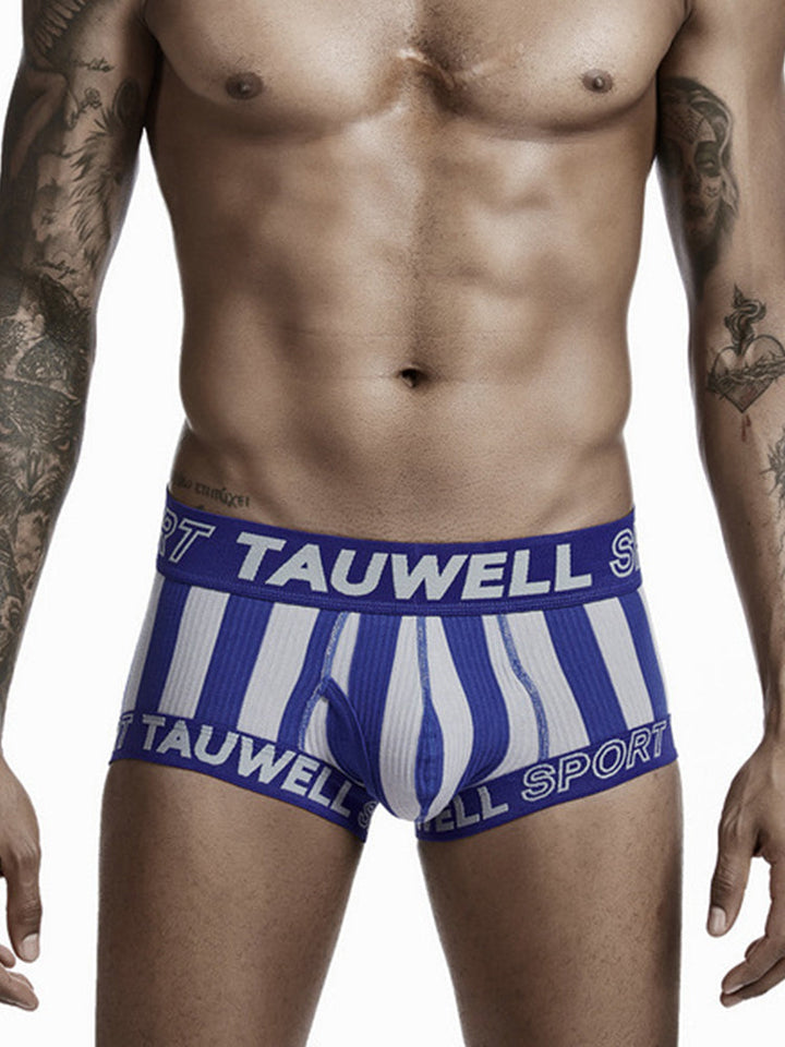 Mens Striped Support Pouch Boxer Briefs With Fly