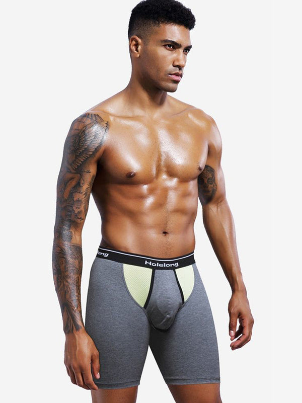 Cueca boxer esportiva masculina com bolso duplo e pernas longas